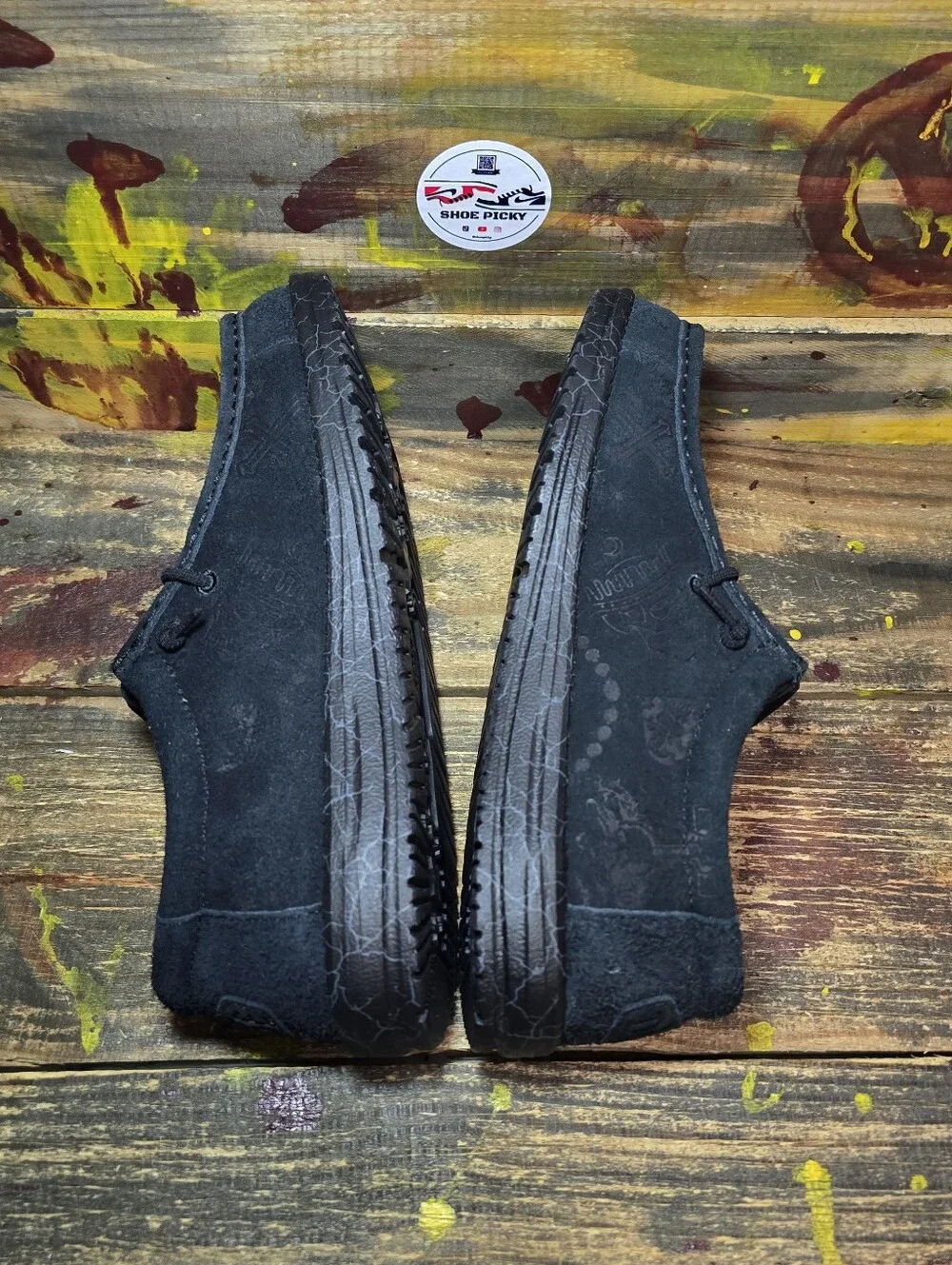 Hey Dude Wally Jelly Roll Men's Size 9 Black Suede Tattoo Loafers 44964-060 NEW
